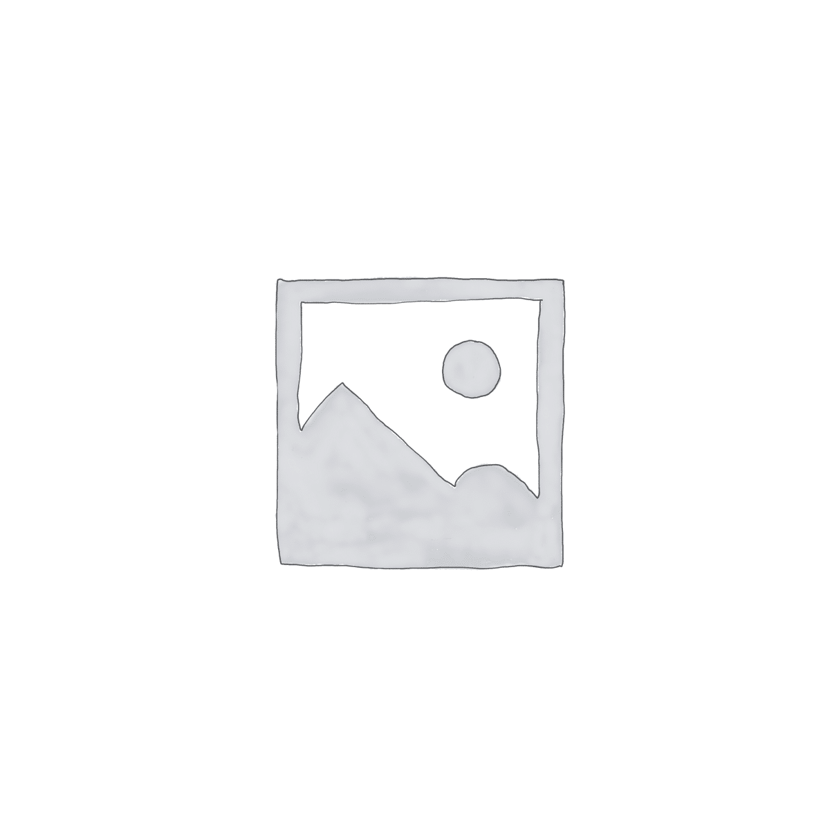 Grey sketch icon of a mountain and sun in a picture frame.
